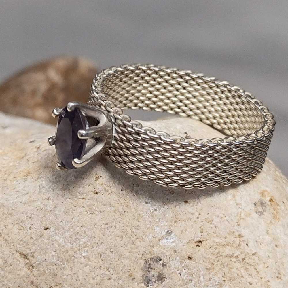 Vintage Mesh Ring Sterling Silver Amethyst Stone … - image 7