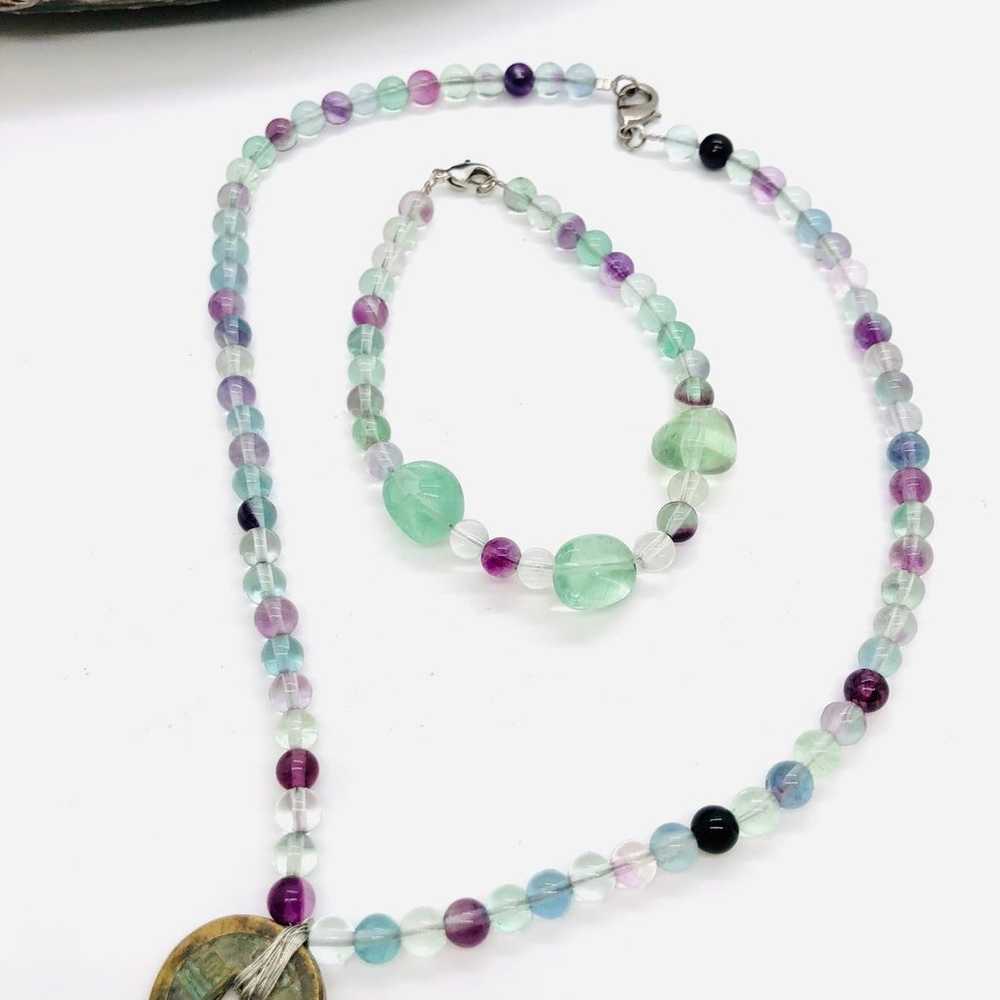 Vintage fluorite dainty bead necklace with bracel… - image 1