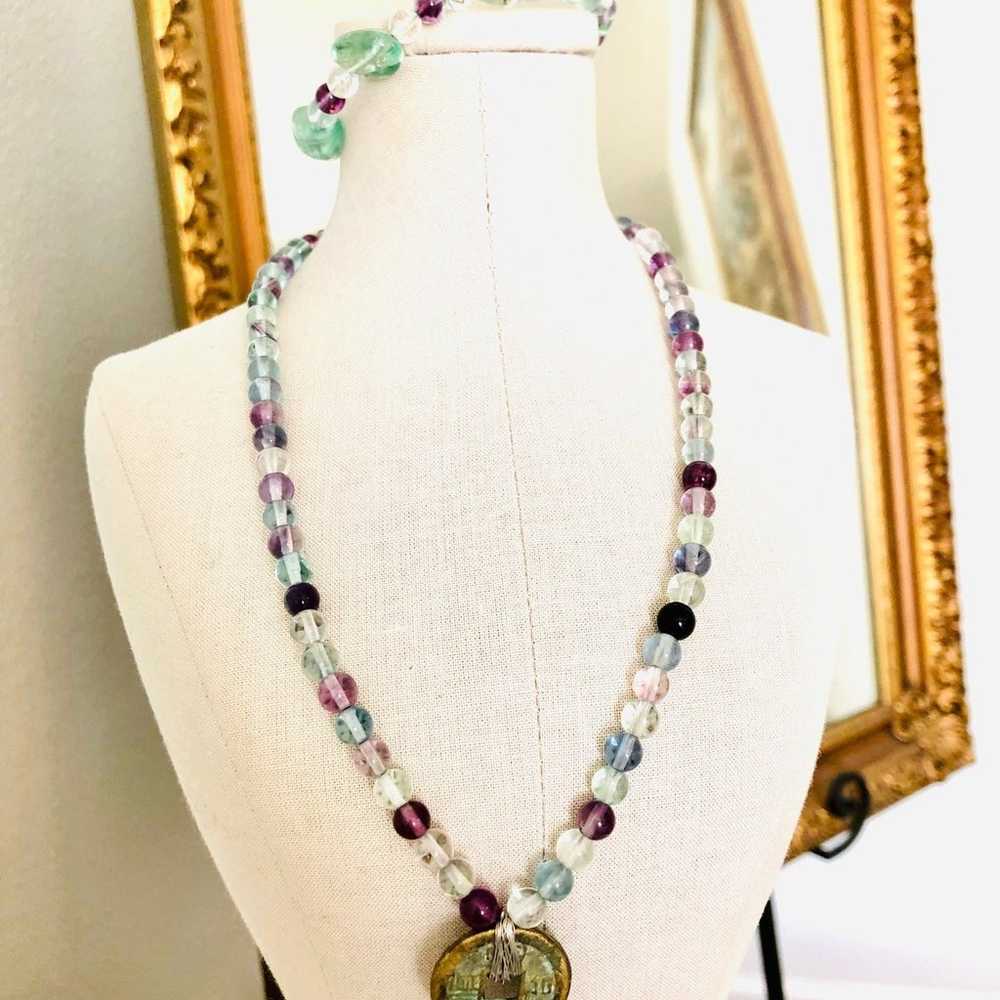 Vintage fluorite dainty bead necklace with bracel… - image 2