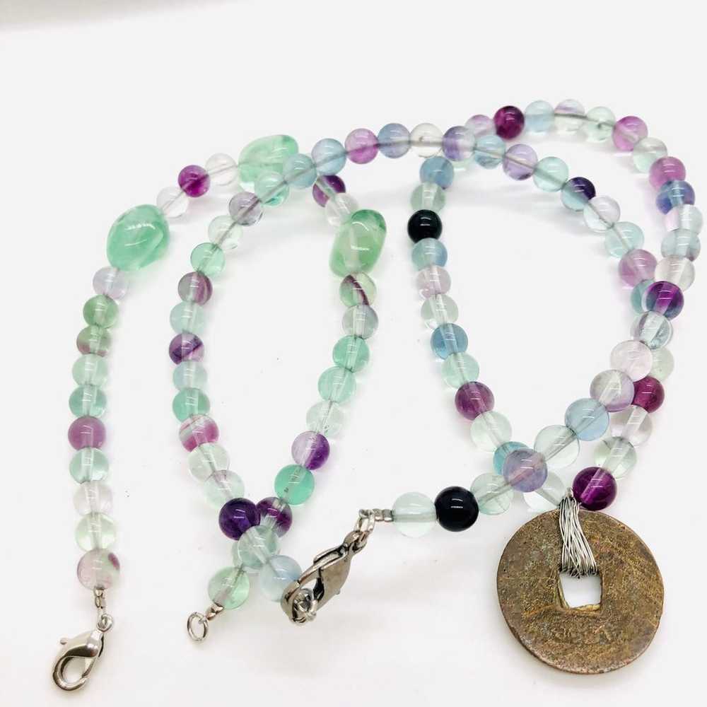 Vintage fluorite dainty bead necklace with bracel… - image 5