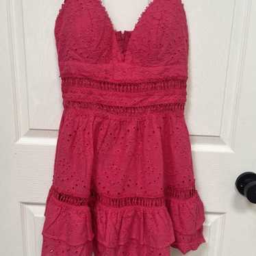 Hot Pink Eyelet Strappy Ruffled Dress Small - image 1