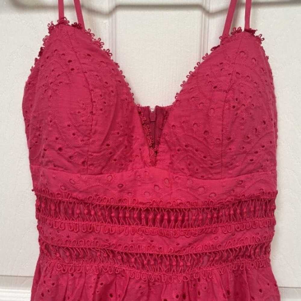 Hot Pink Eyelet Strappy Ruffled Dress Small - image 2