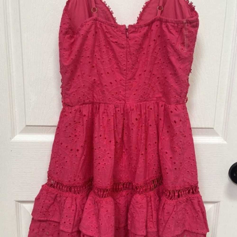 Hot Pink Eyelet Strappy Ruffled Dress Small - image 3