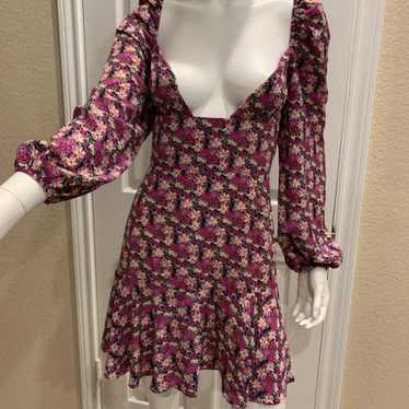 Long Sleeve Purple Floral Mini Dress Size 10 - image 1