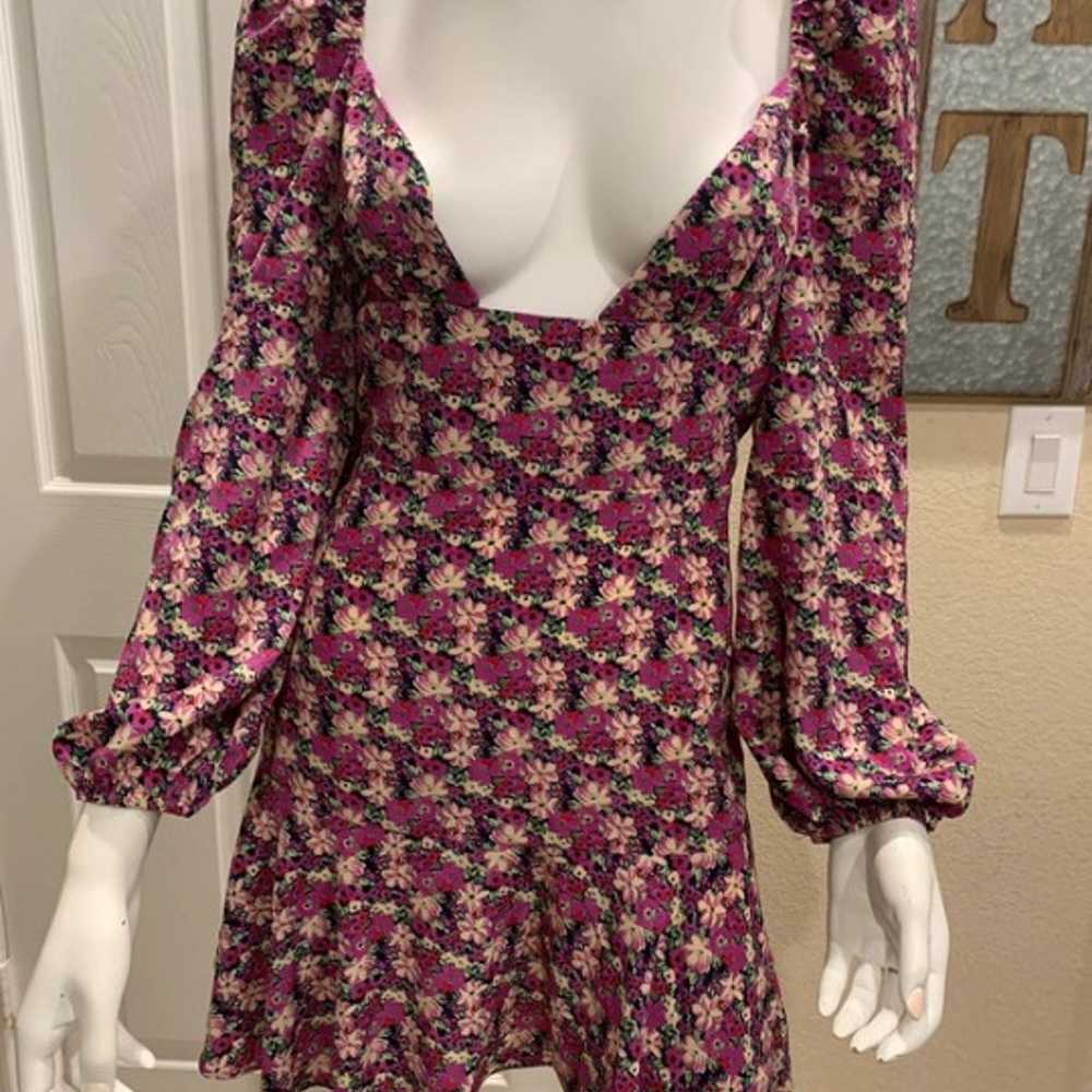 Long Sleeve Purple Floral Mini Dress Size 10 - image 3