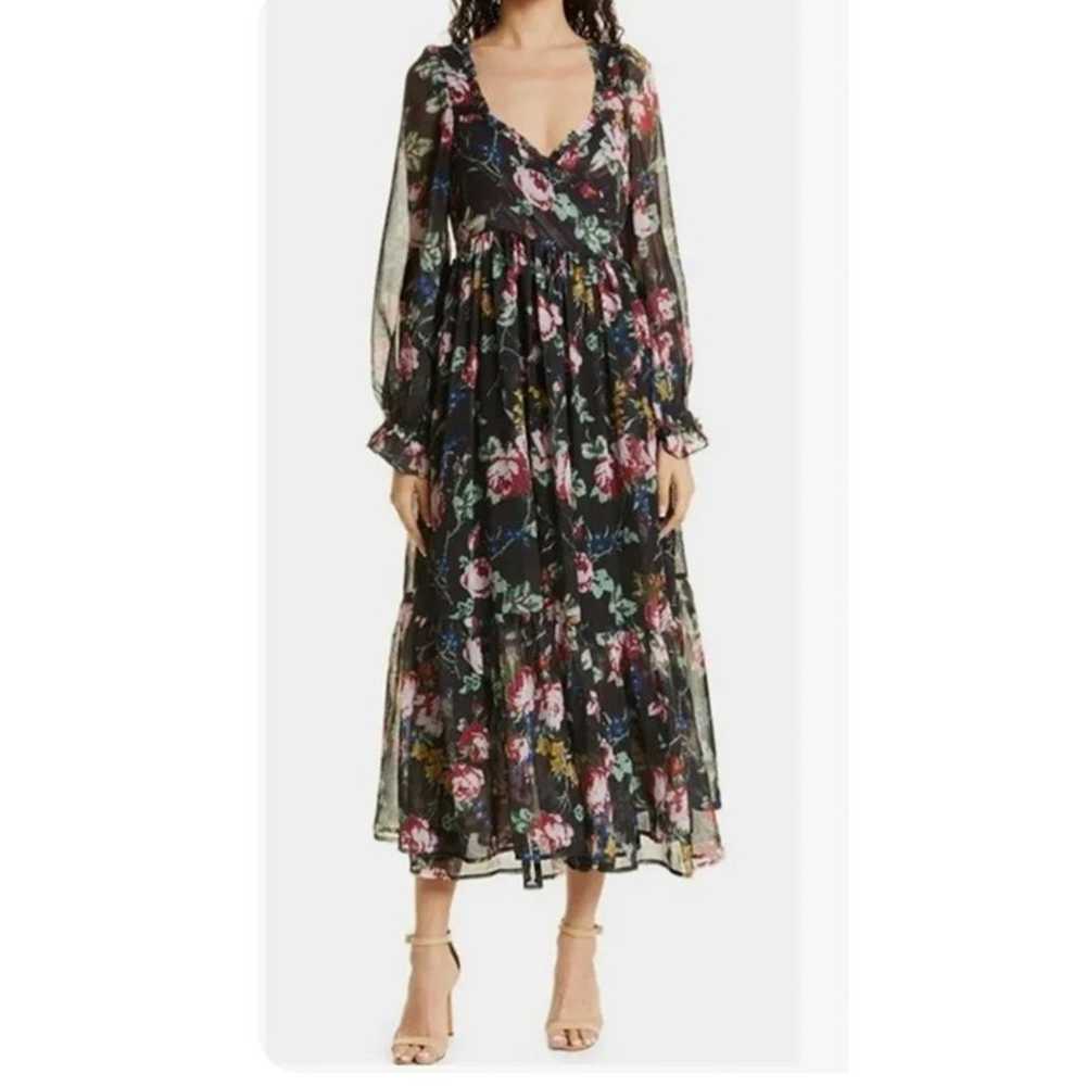 ByTIMO Black Floral Long Sleeve Chiffon Wrap Dres… - image 1