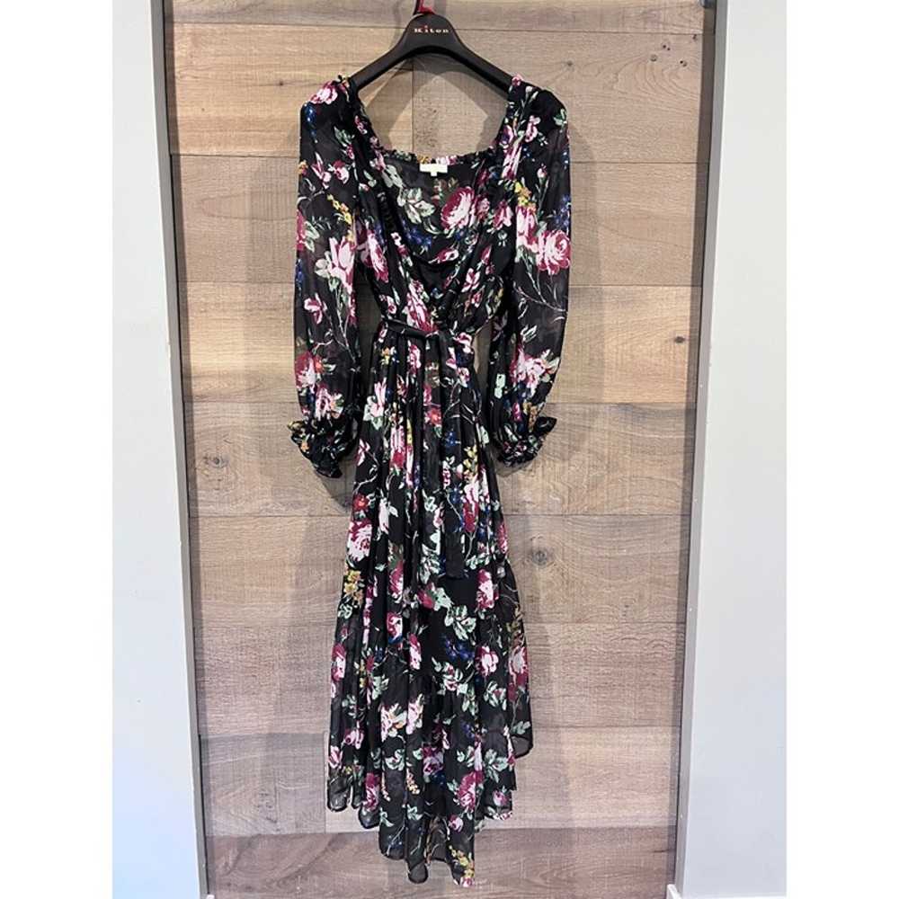 ByTIMO Black Floral Long Sleeve Chiffon Wrap Dres… - image 3