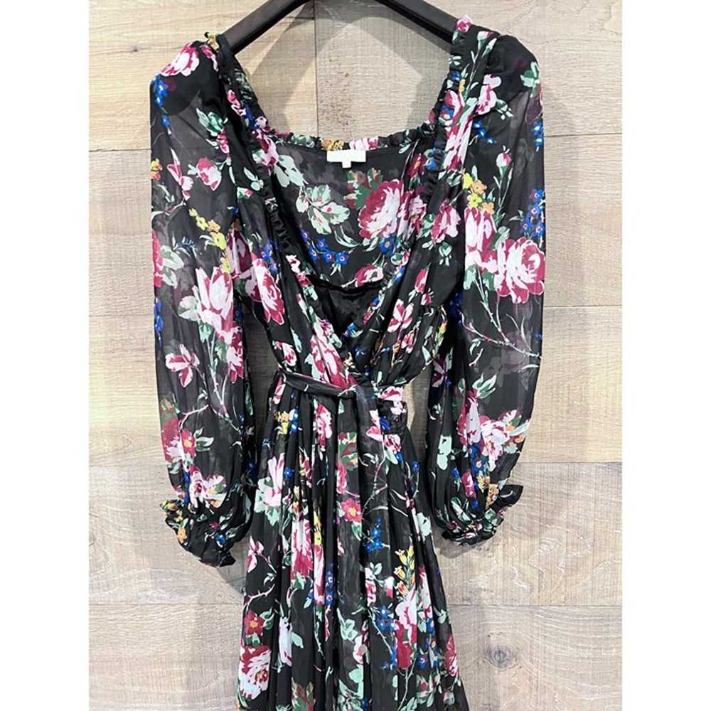 ByTIMO Black Floral Long Sleeve Chiffon Wrap Dres… - image 4