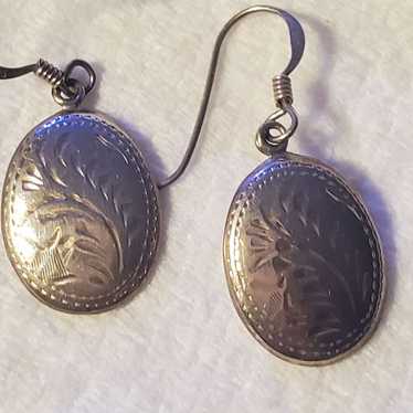 925 sterling silver etched oval dangle earrings