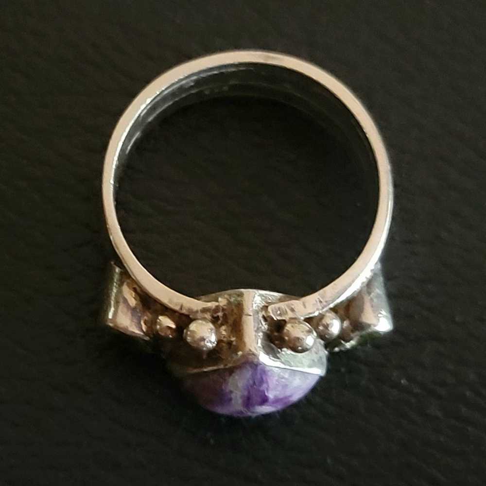 Bohemian Silver Ring Peridot & Marbled Amethyst H… - image 7