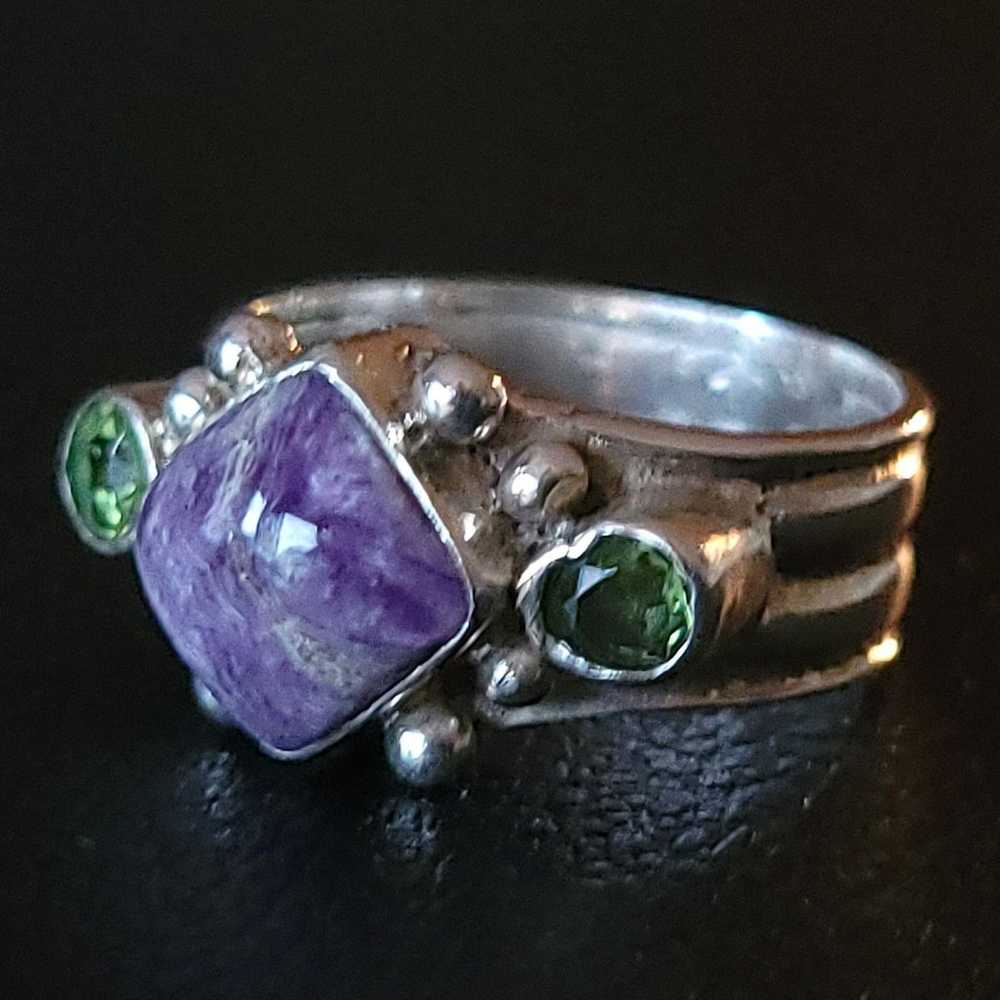 Bohemian Silver Ring Peridot & Marbled Amethyst H… - image 8