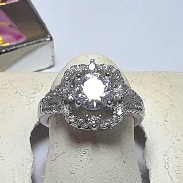 Estate 1.0cttw Round CZ Halo split shank Sterling… - image 1