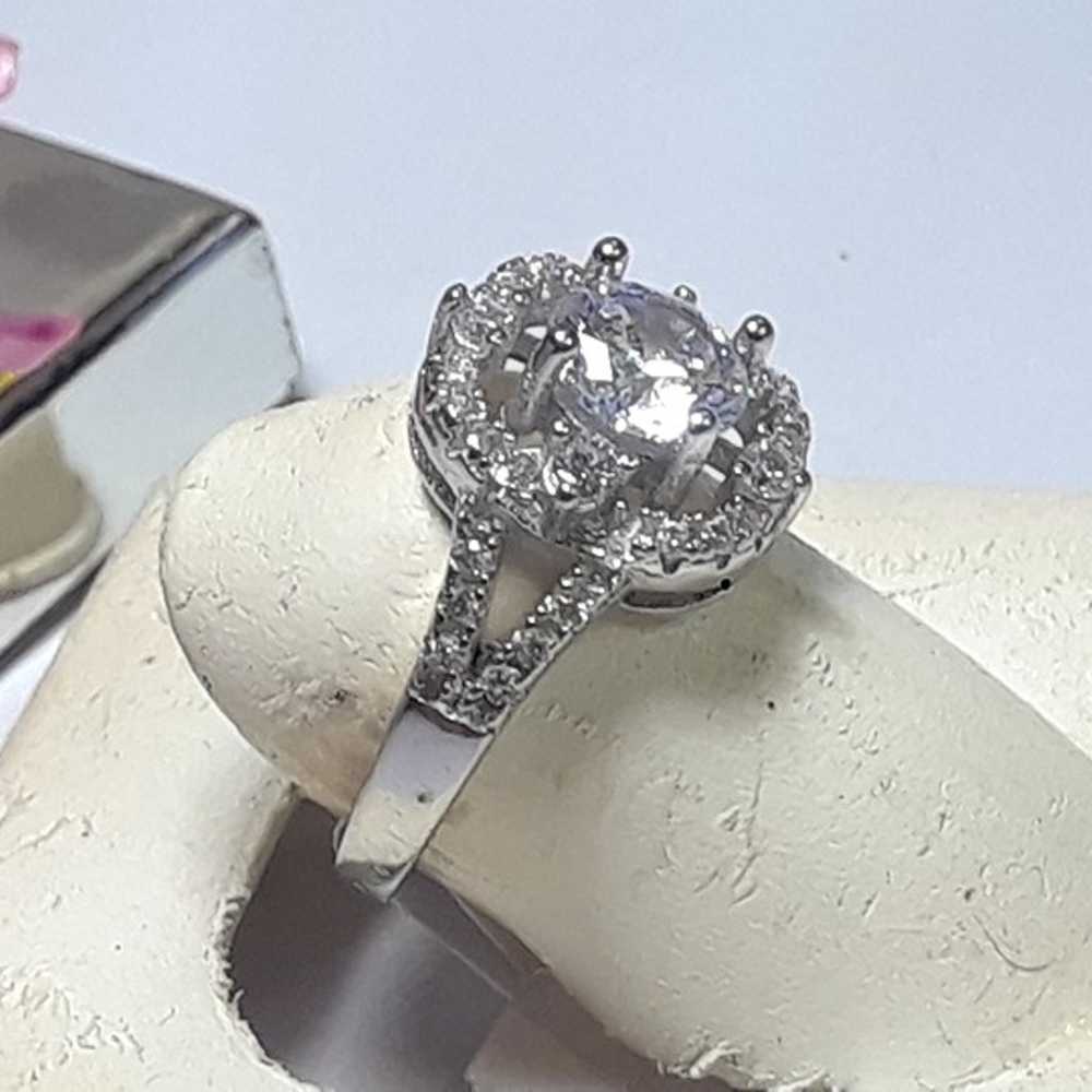 Estate 1.0cttw Round CZ Halo split shank Sterling… - image 2