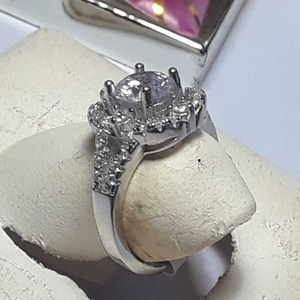 Estate 1.0cttw Round CZ Halo split shank Sterling… - image 3