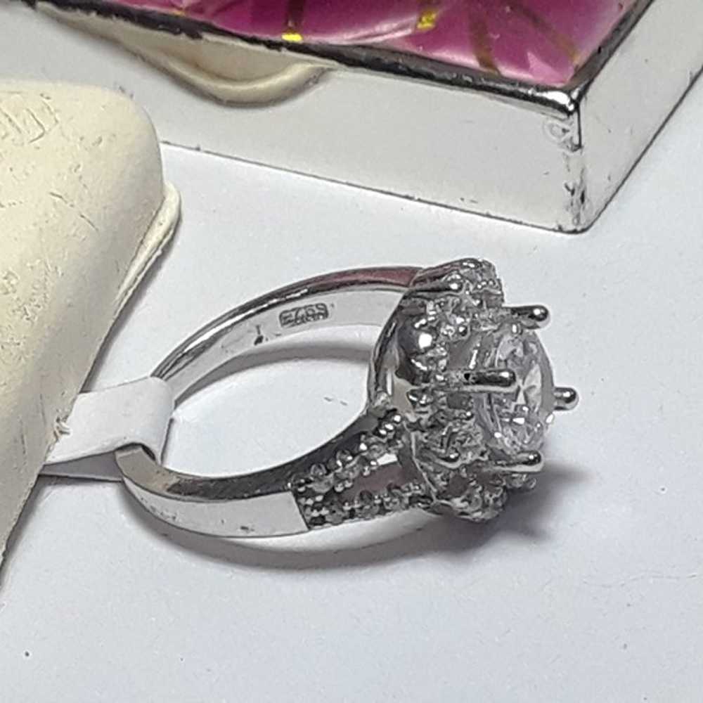 Estate 1.0cttw Round CZ Halo split shank Sterling… - image 4