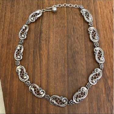 Beau Sterling Silver Floral Scroll Link Necklace