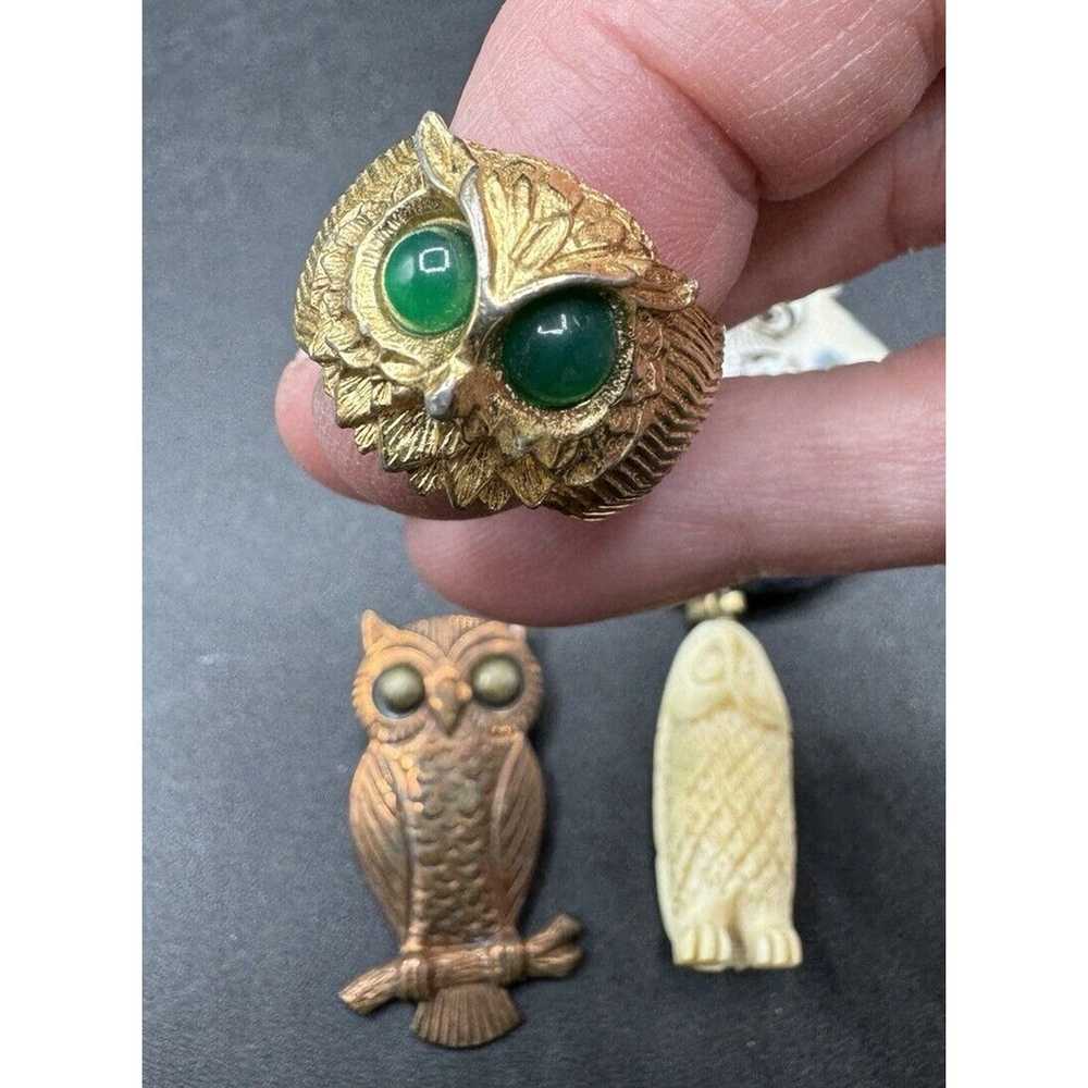 Vtg Owl Jewelry Lot Copper Ceramic Pins Necklace … - image 11