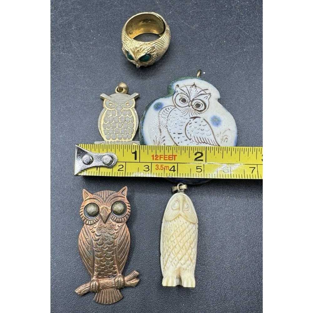 Vtg Owl Jewelry Lot Copper Ceramic Pins Necklace … - image 9