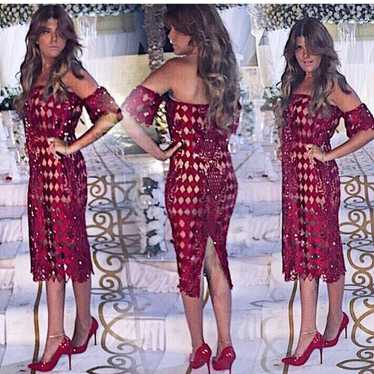 Red beaded designer custom dress