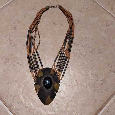 70s leather groove necklace - image 1