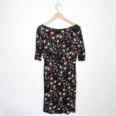 ERDEM Kirsten Women’s Black Floral V Back 3/4 Slee