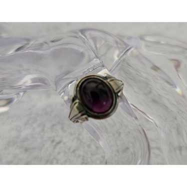 Vintage Sterling Silver Ring With Amethyst Caboch… - image 1