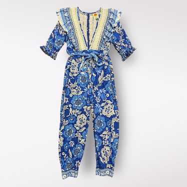 Farm Rio Full of Flowers Jumpsuit Blue Crochet La… - image 1