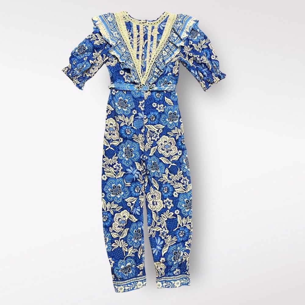 Farm Rio Full of Flowers Jumpsuit Blue Crochet La… - image 3