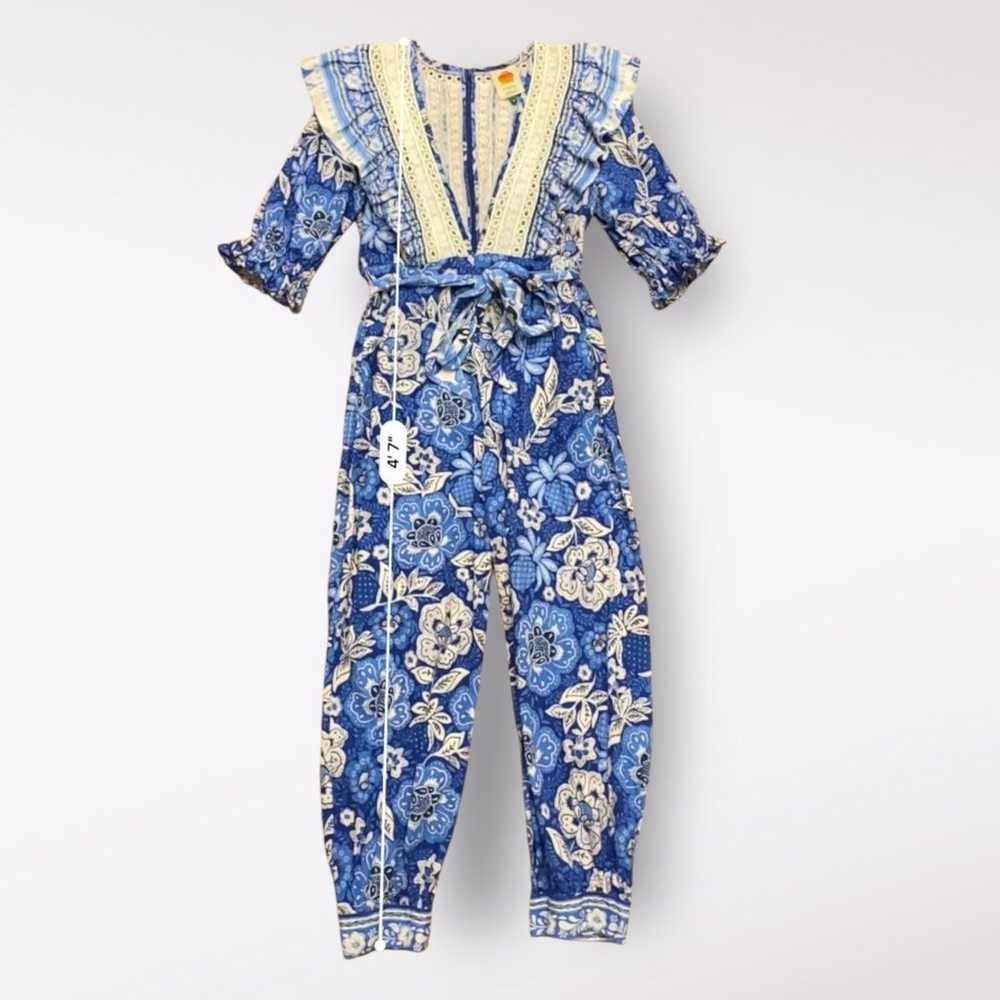 Farm Rio Full of Flowers Jumpsuit Blue Crochet La… - image 5