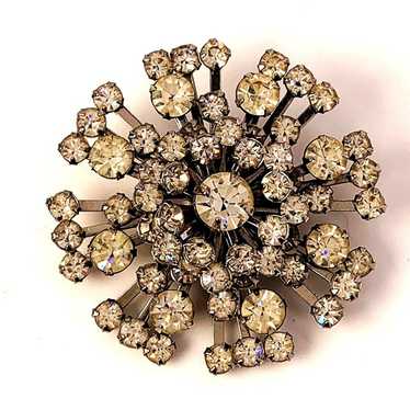 Brooch Rhinestones Silver Tone Floral Star Burst V