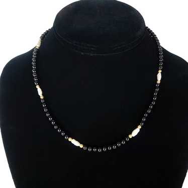 Vintage 14k Gold Pearl and Black Necklace