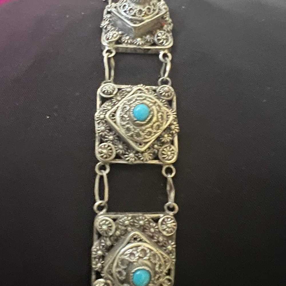 Vintage Silver Turquoise Bracelet Hand made - image 1