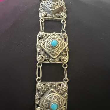 Vintage Silver Turquoise Bracelet Hand made - image 1