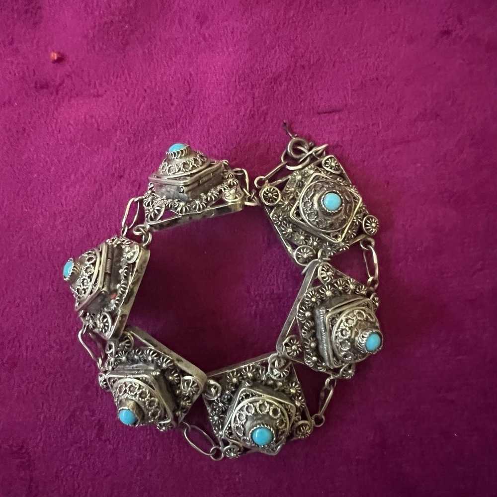 Vintage Silver Turquoise Bracelet Hand made - image 2