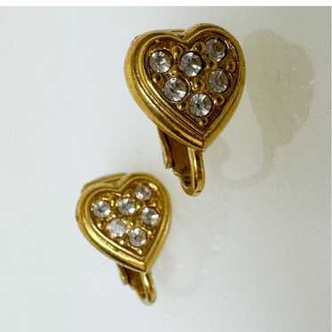 Vintage Womens Heart Studded Clip On Earrings Gold