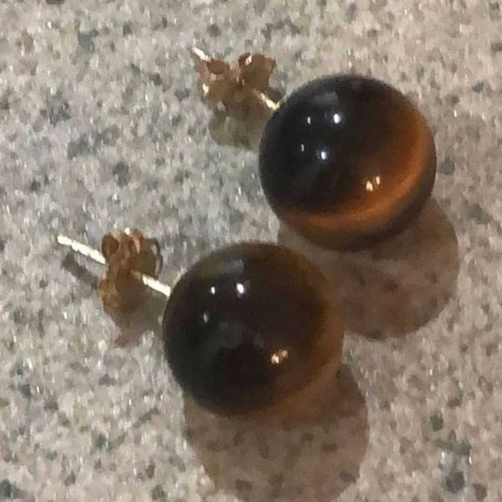 14k gold vintage Large, tigers, eye ball stud ear… - image 1