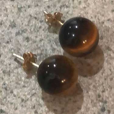 14k gold vintage Large, tigers, eye ball stud ear… - image 1