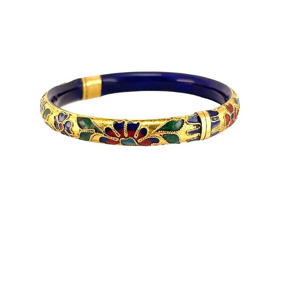 Chinese Vintage Gold and Enamel Cloisonné Floral … - image 3