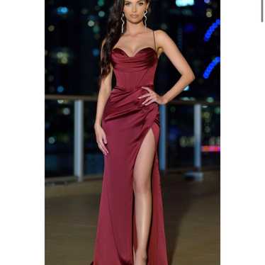 Burgundy Long Satin Formal Dress