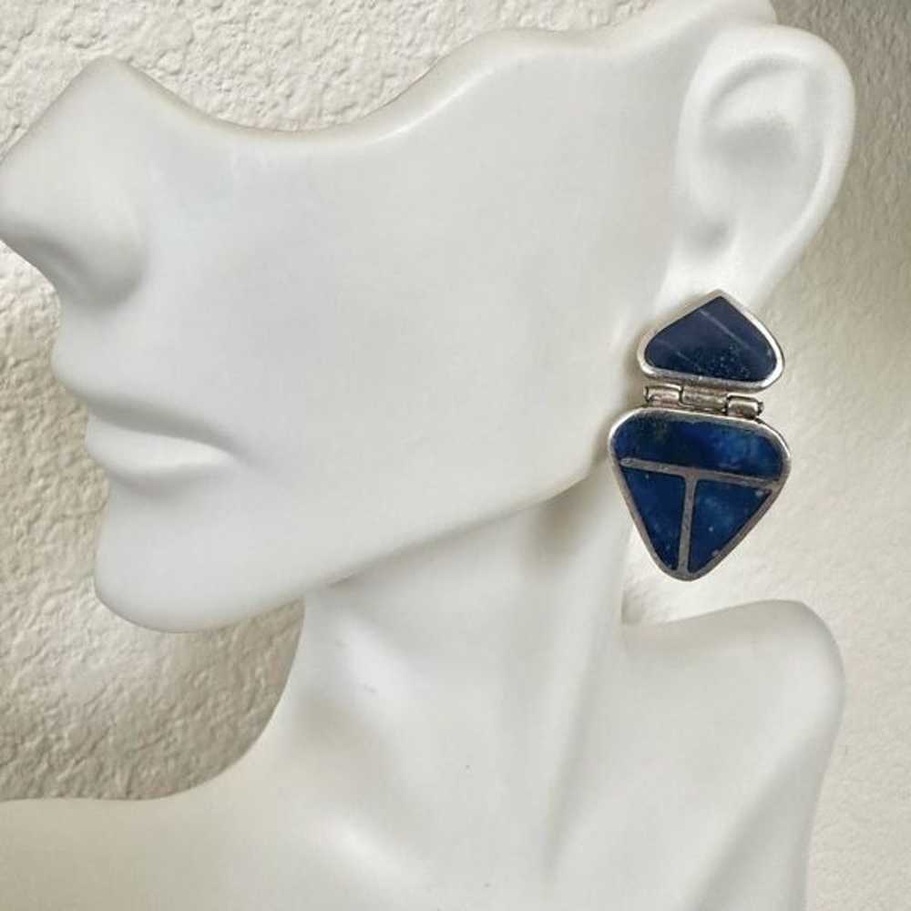 Lapis Lazuli sterling silver vintage geometric ea… - image 1