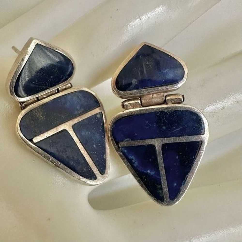 Lapis Lazuli sterling silver vintage geometric ea… - image 2