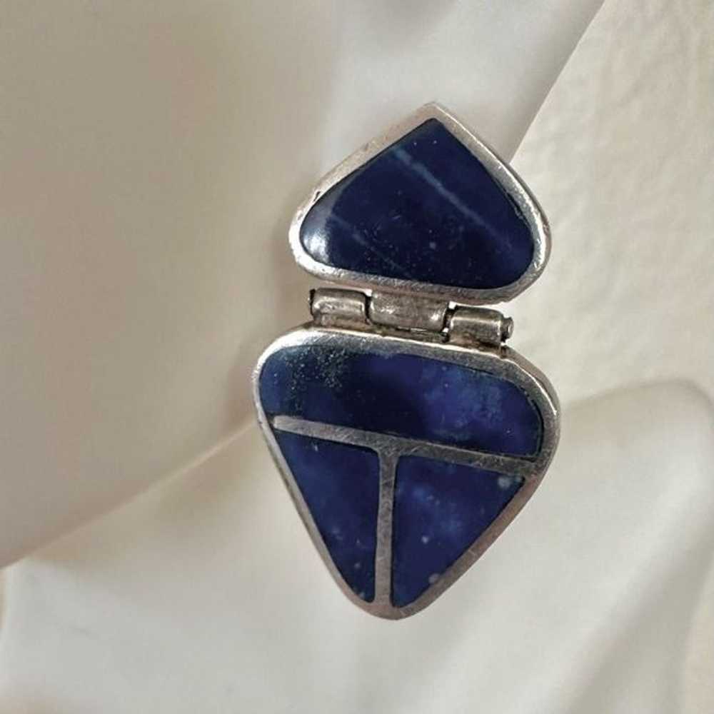 Lapis Lazuli sterling silver vintage geometric ea… - image 3