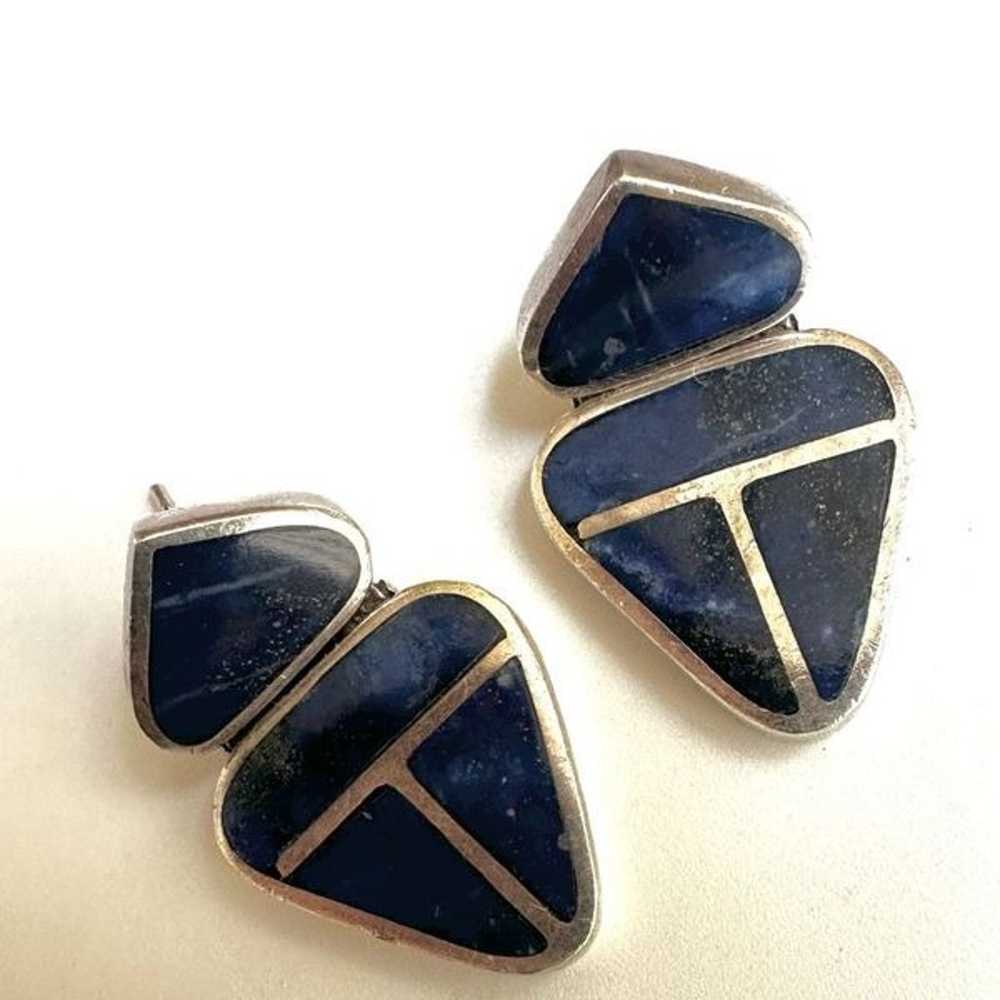 Lapis Lazuli sterling silver vintage geometric ea… - image 4