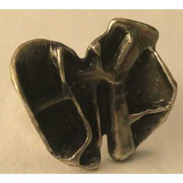 Vintage Modernist Ring Large Organic Shape Pewter 