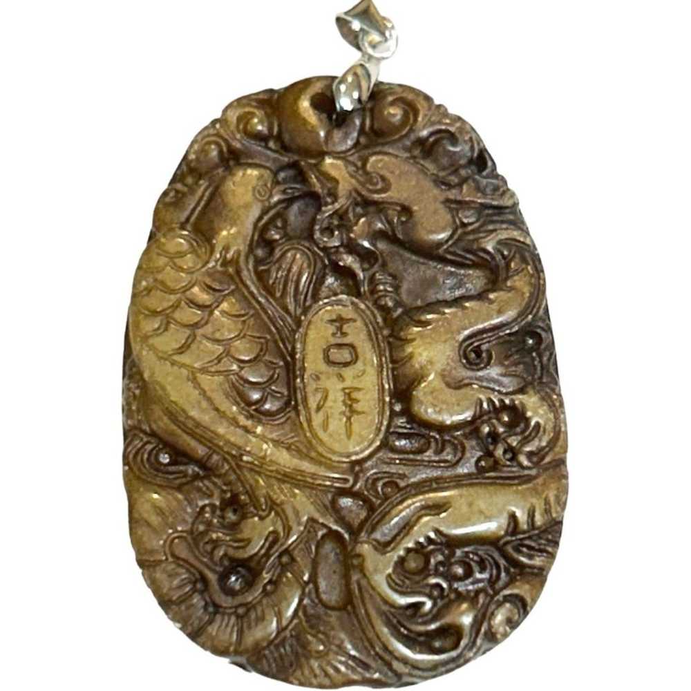 Vintage Hand Carved Agate w/ Dragon & Bird Design… - image 1