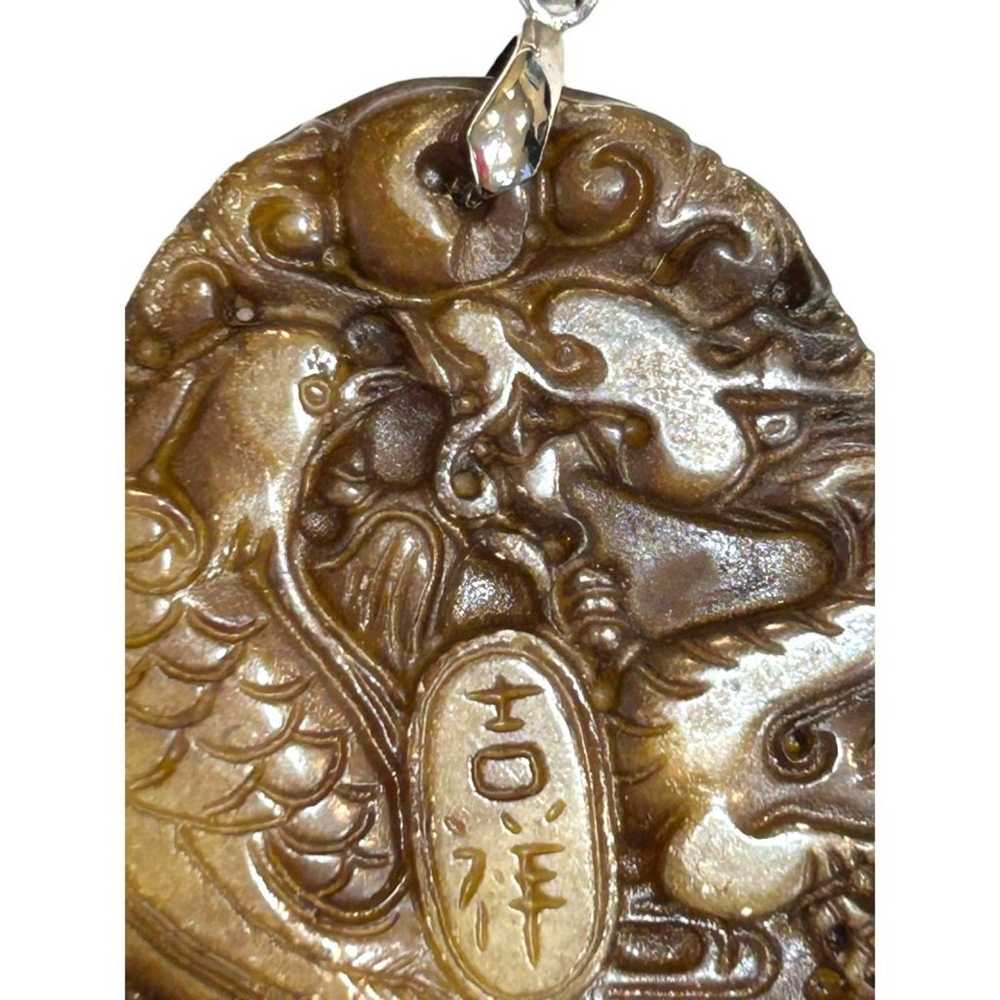 Vintage Hand Carved Agate w/ Dragon & Bird Design… - image 2