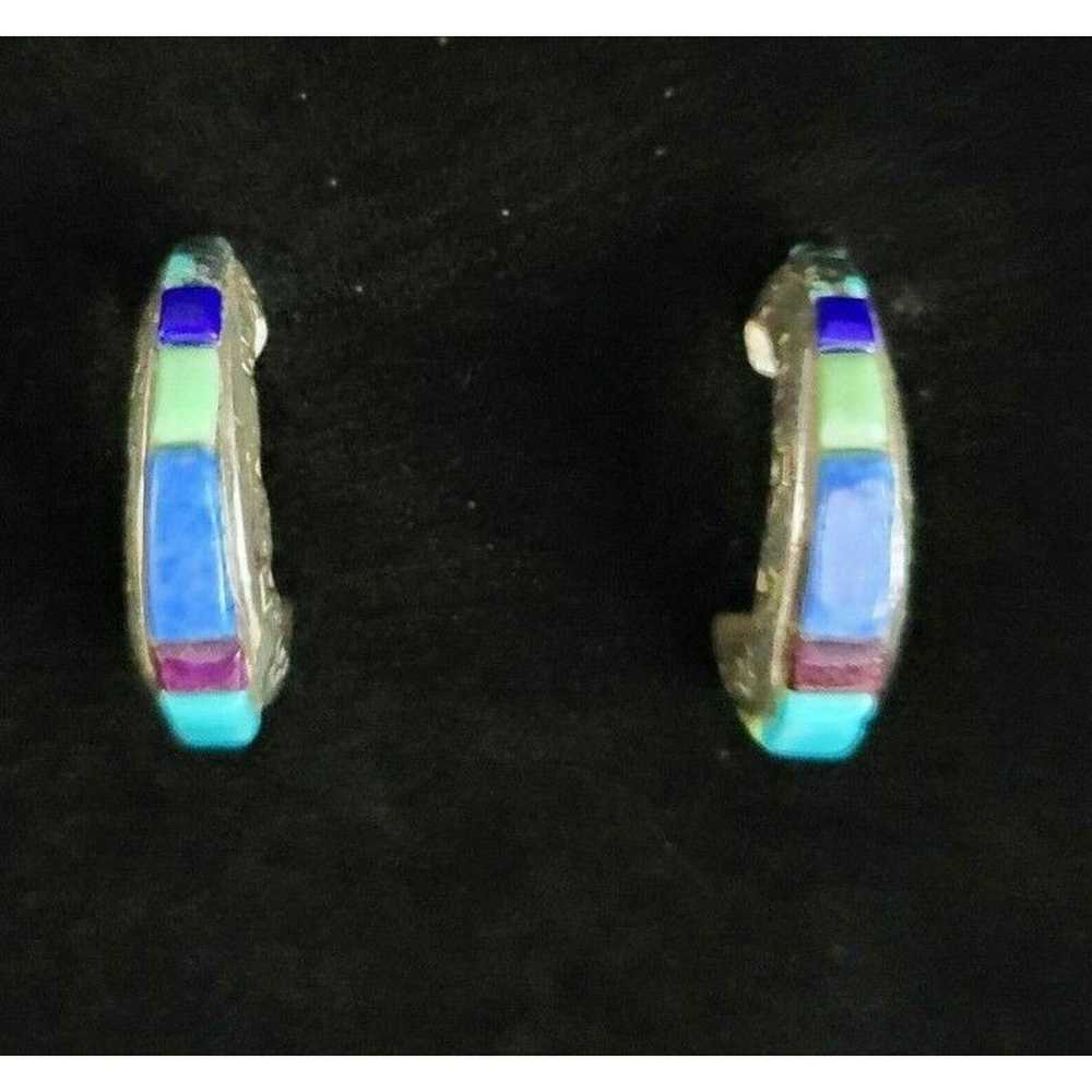 Vintage MULT-STONE STERLING EARRINGS Blue Turquoi… - image 2