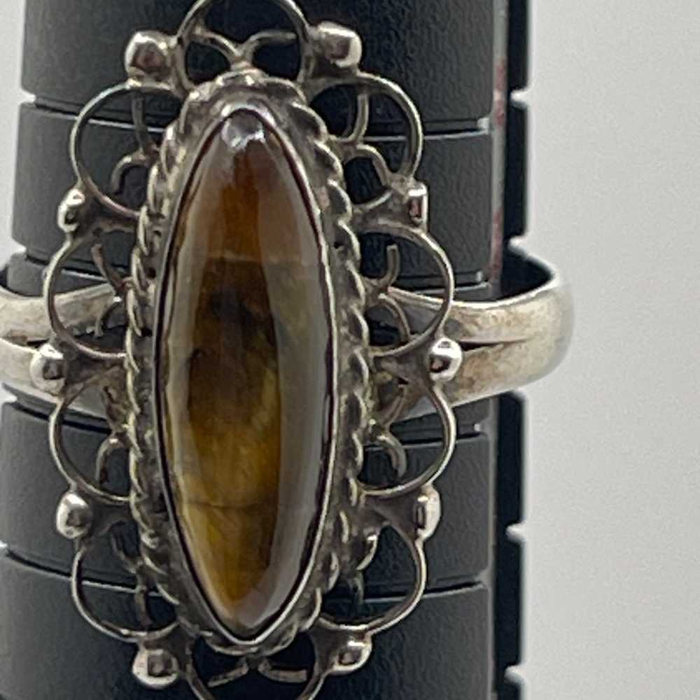 Vintage Sterling Silver 925 Plata Tiger Eye Ring 7 - image 11