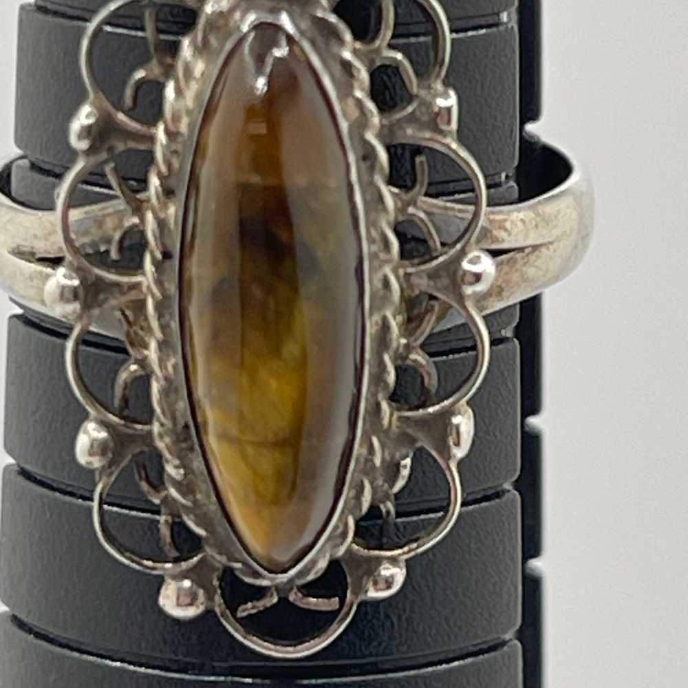 Vintage Sterling Silver 925 Plata Tiger Eye Ring 7 - image 1