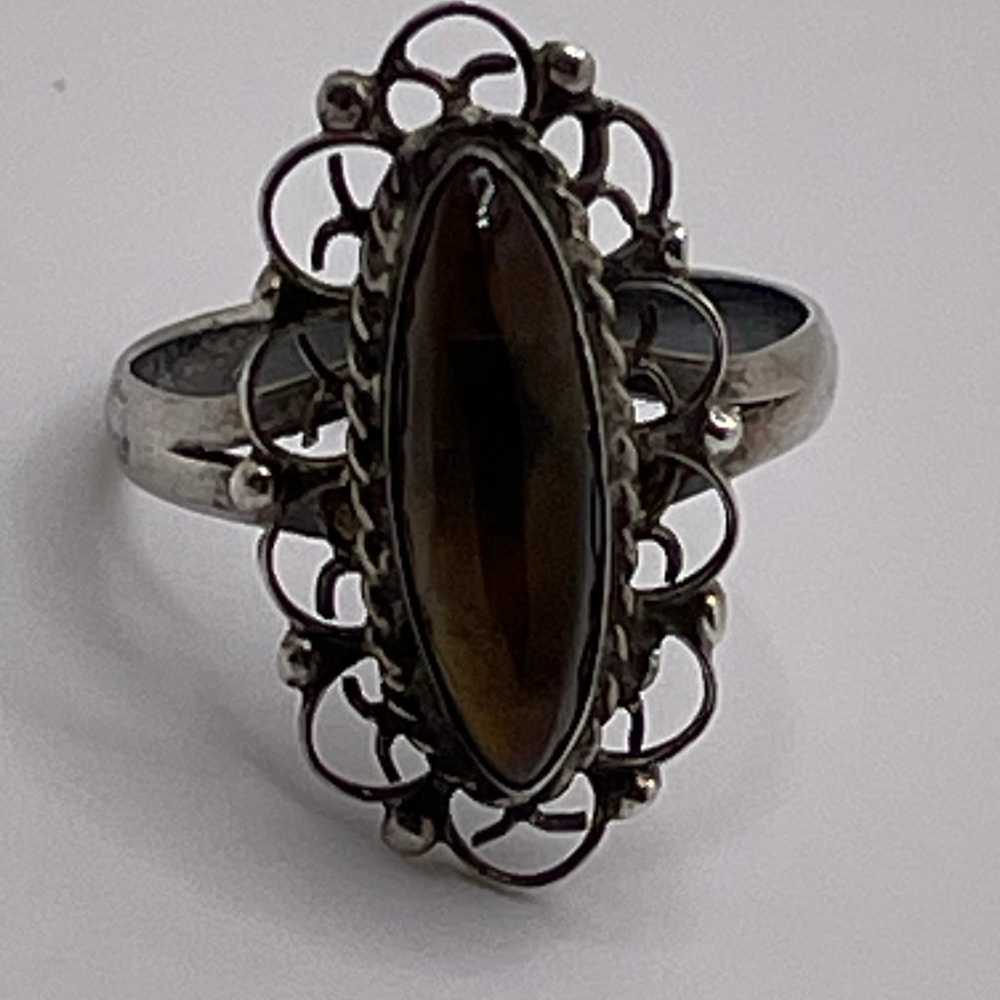 Vintage Sterling Silver 925 Plata Tiger Eye Ring 7 - image 2